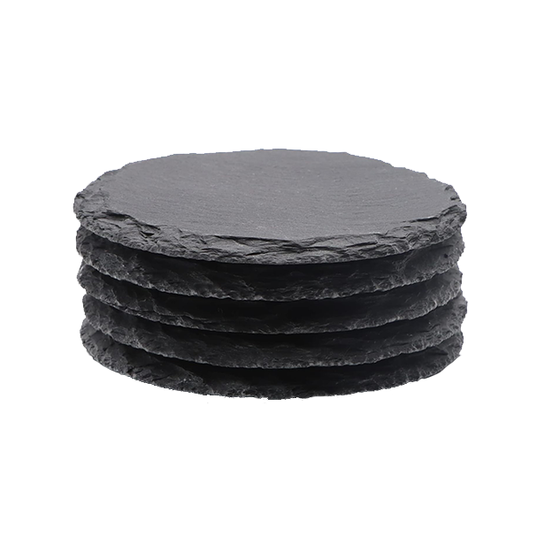 Stone Slate Coaster Round Black 5pcs