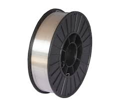 Angled view of aluminum welding wire spool