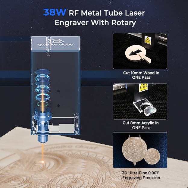 Cortadora e Gravadora a Laser com Tubo de Metal RF Gweike Cloud com Rotativo